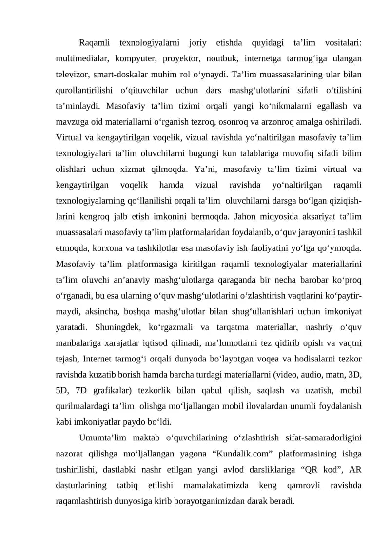Raqamli texnologiyalar va ularning taʼlimdagi roli