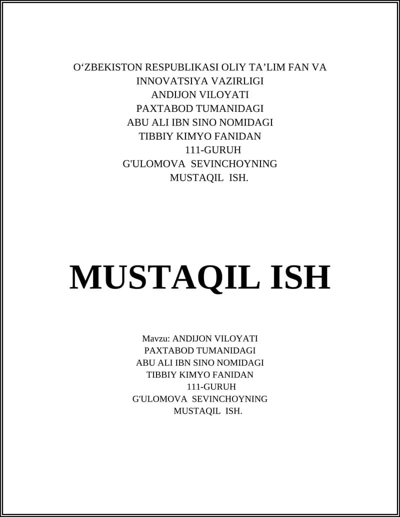 G'ulomova Sevinchoyning mustaqil ishi