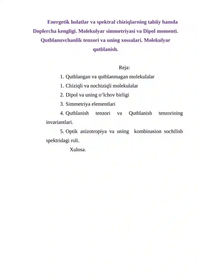 Energetik holatlar va spektral chiziqlar
