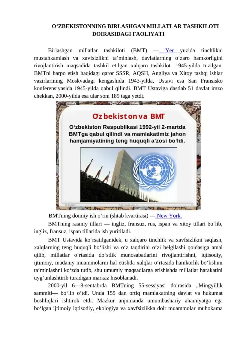 Birlashgan Millatlar Tashkiloti Faoliyati