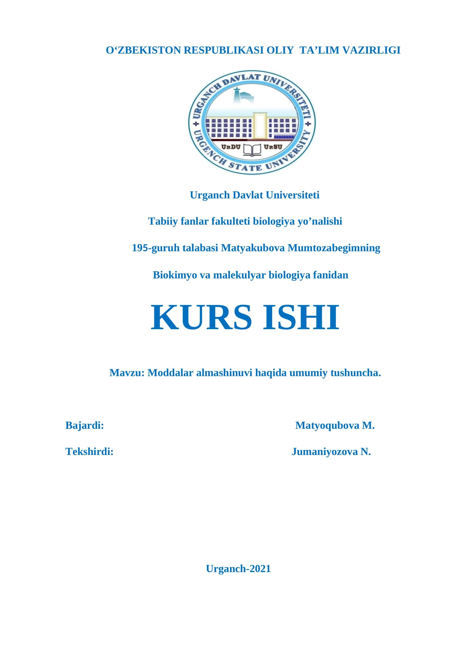 Moddalar almashinuvi haqida umumiy tushuncha