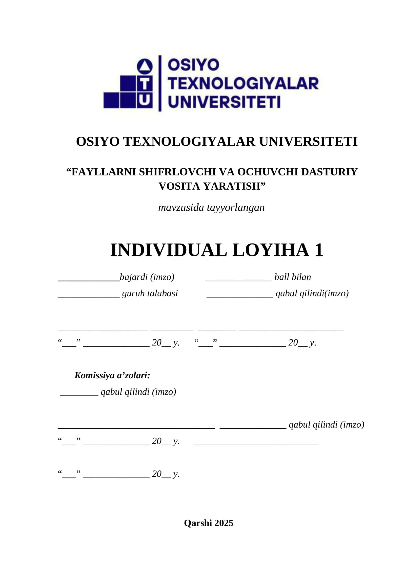 Fayllarni shifrlovchi va ochuvchi dasturiy vosita yaratish