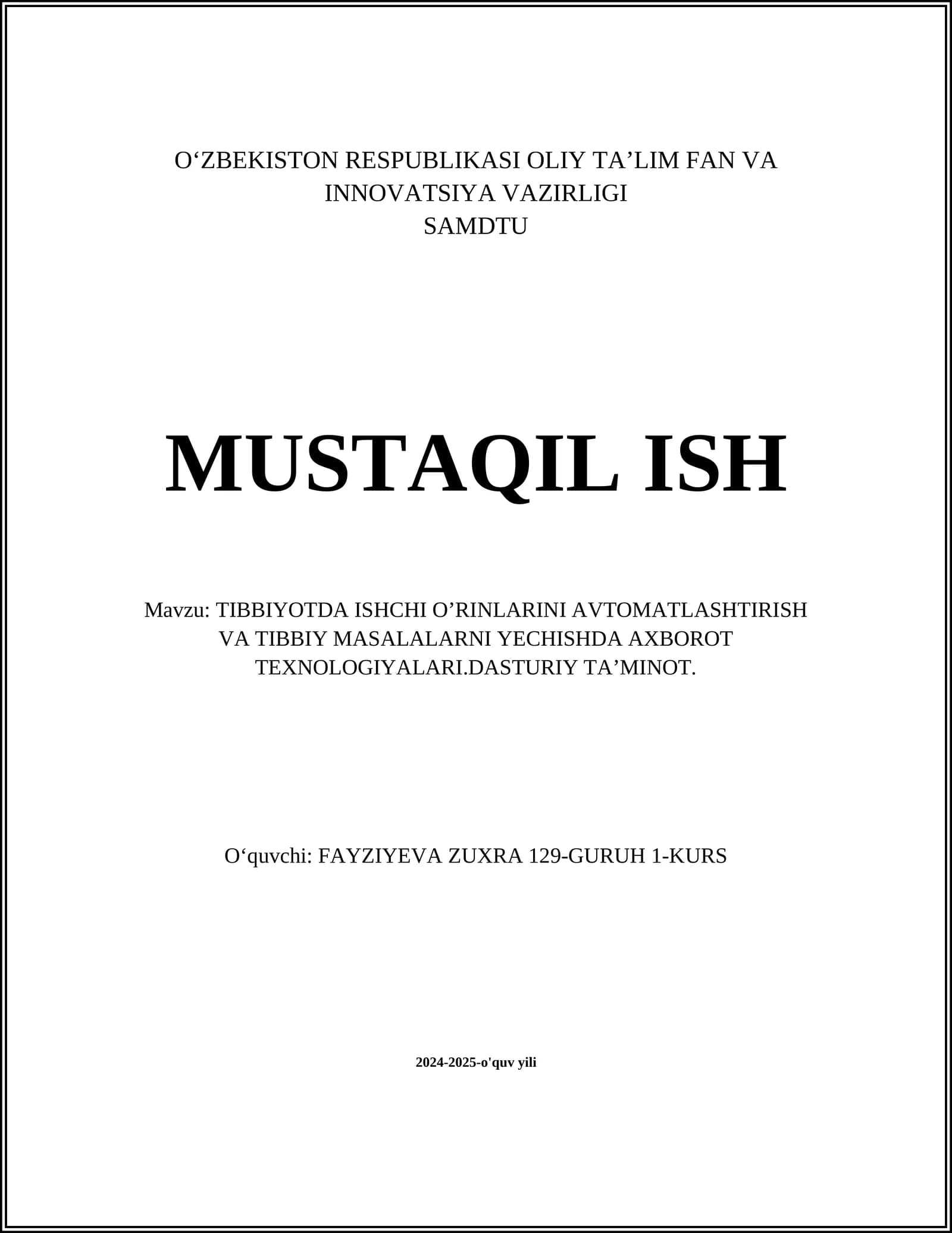 Tibbiyotda avtomatlashtirilgan diagnostika tizimlari
