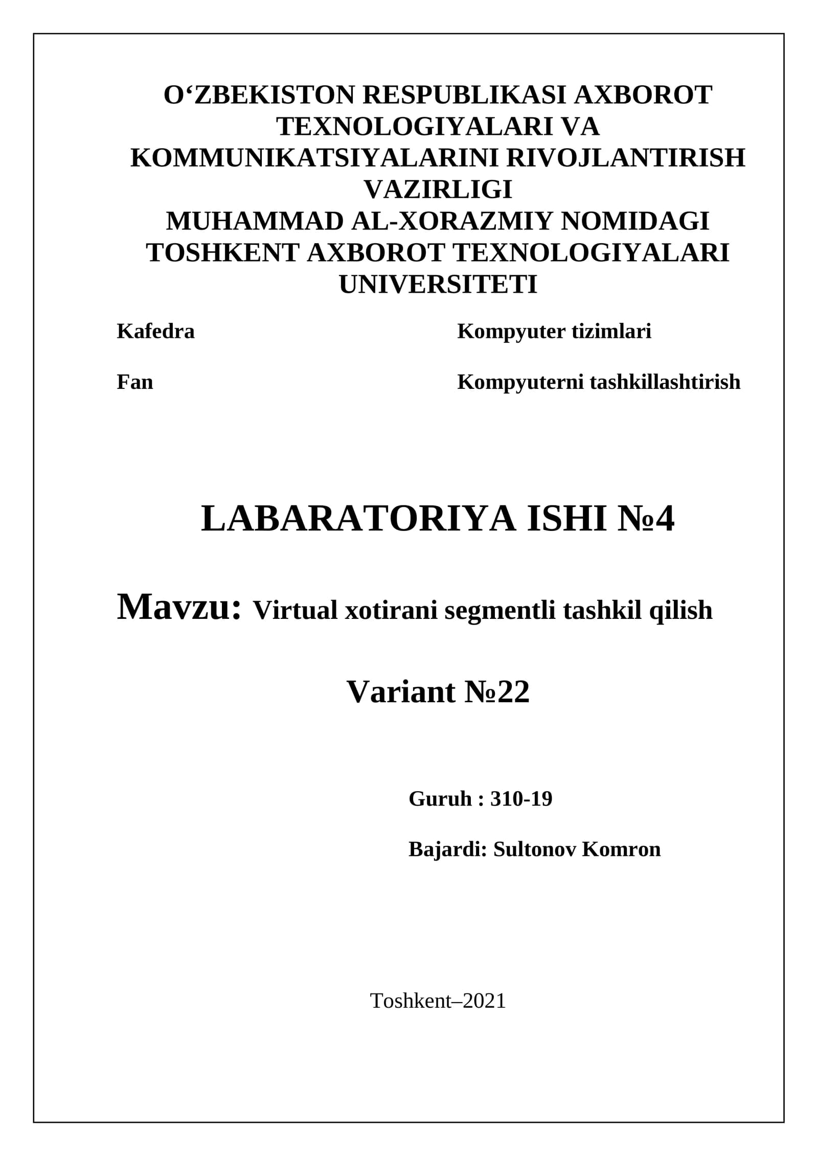 Virtual xotirani segmentli tashkil qilish