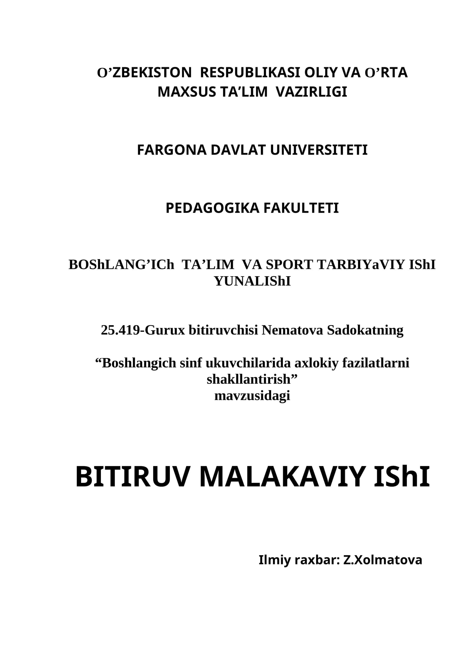25.419-Gurux bitiruvchisi Nematova Sadokatning