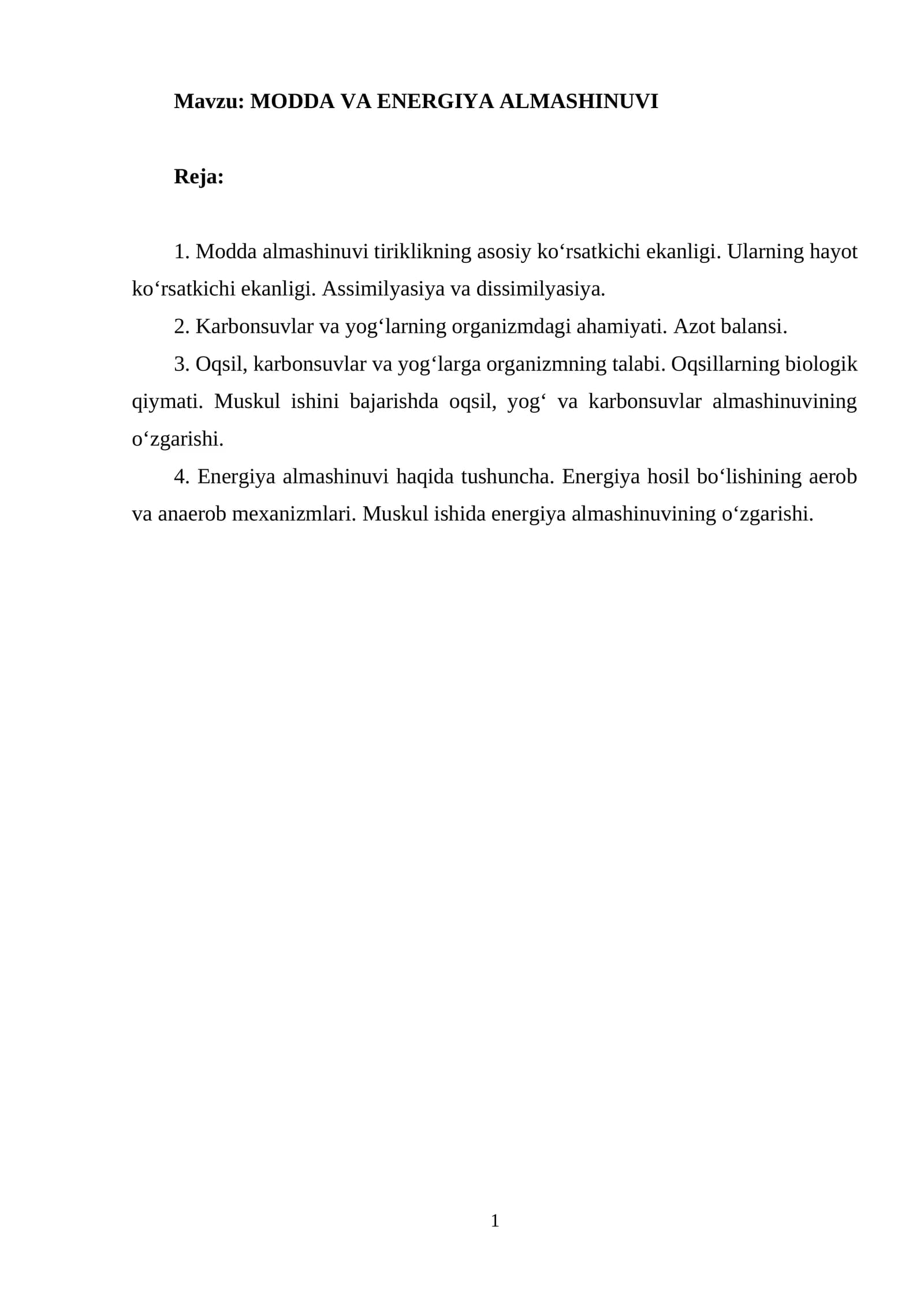 MODDA VA ENERGIYA ALMASHINUVI
