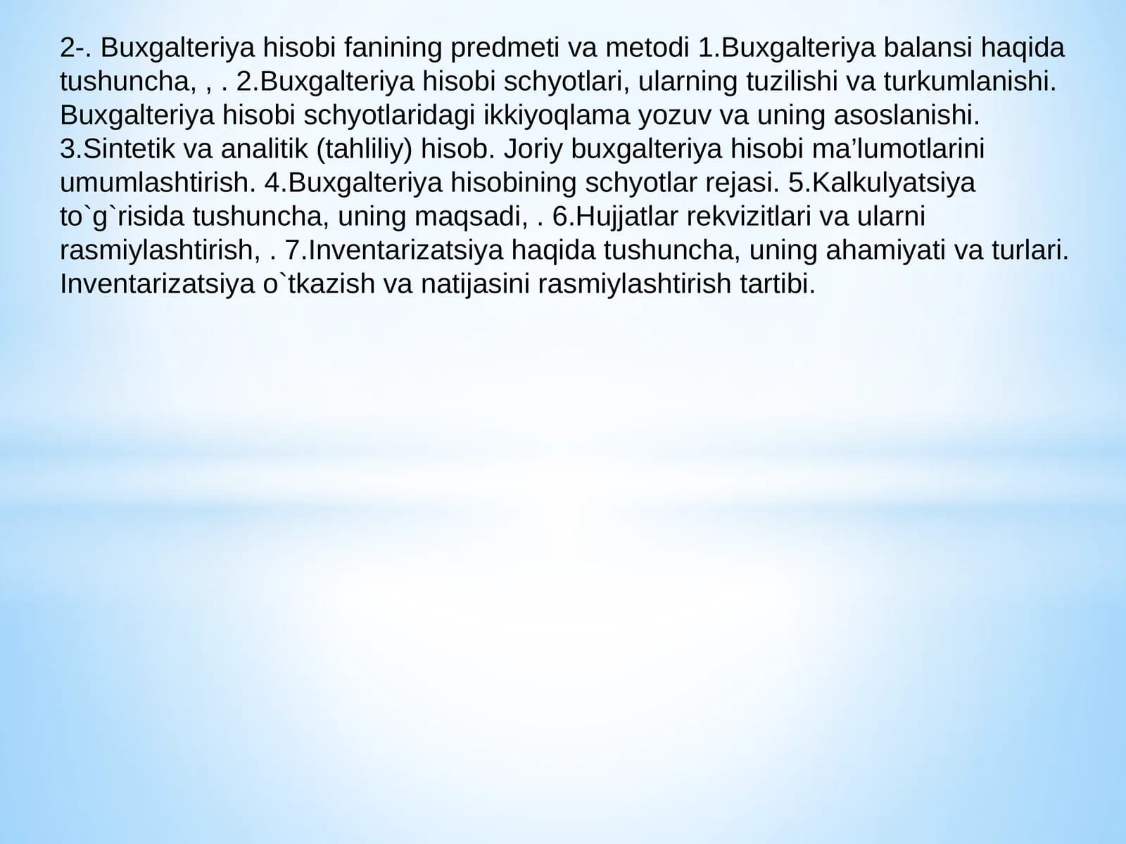 Buxgalteriya hisobi fanining predmeti va metodi