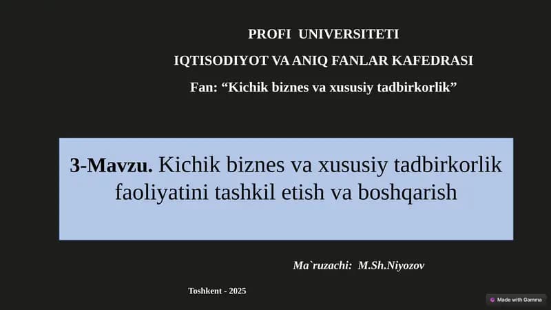 Kichikbiznesvaxususiytadbirkorlik