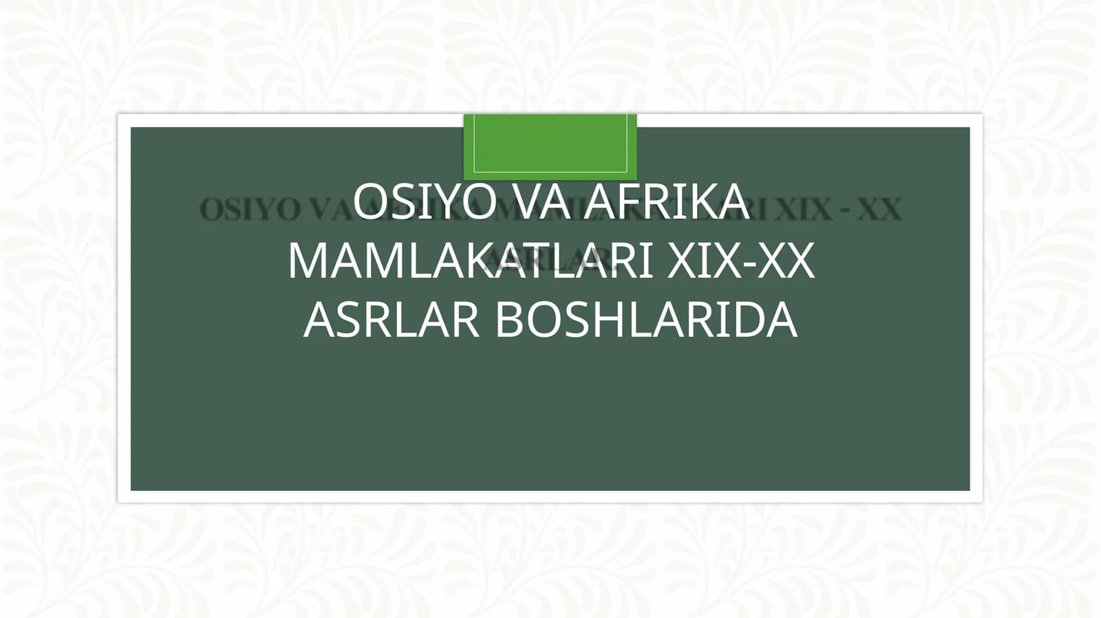 OSIYO VA AFRIKA MAMLAKATLARI XIX-XXASRLAR BOSHLARIDA
