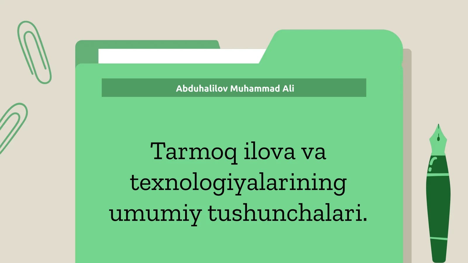Tarmoq ilova va texnologiyalarining umumiy tushunchalari