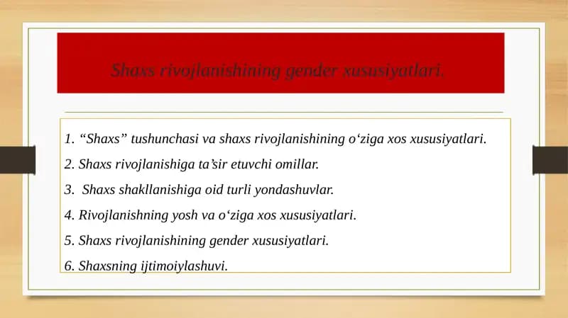 Shaxsrivojlanishining gender xususiyatlari