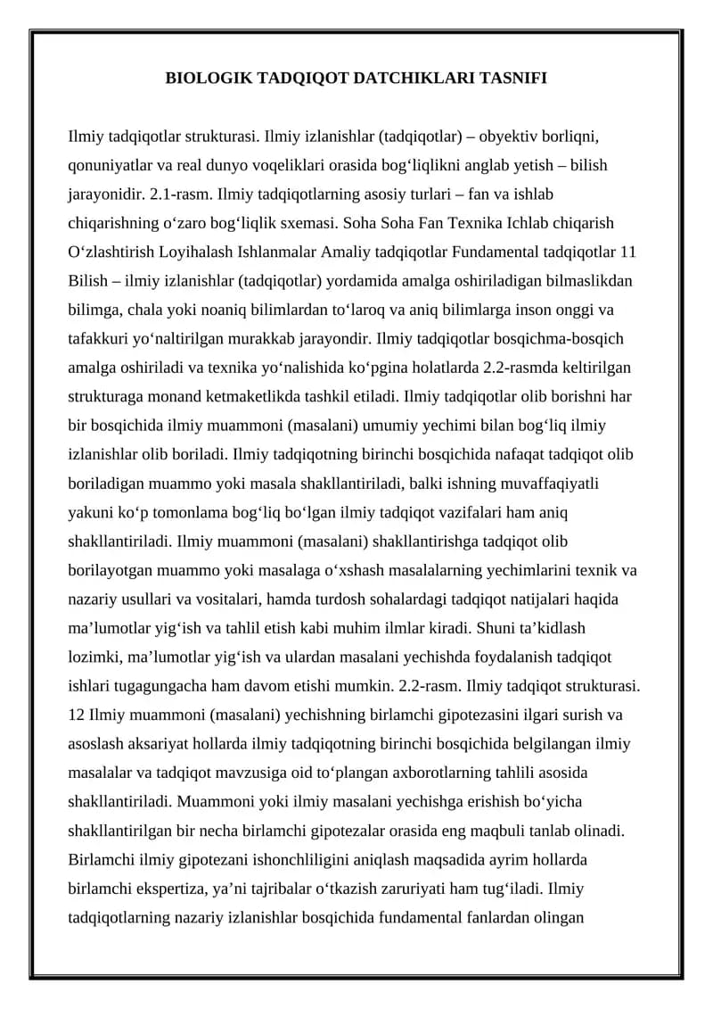 BIOLOGIK TADQIQOT DATCHIKLARI TASNIFI