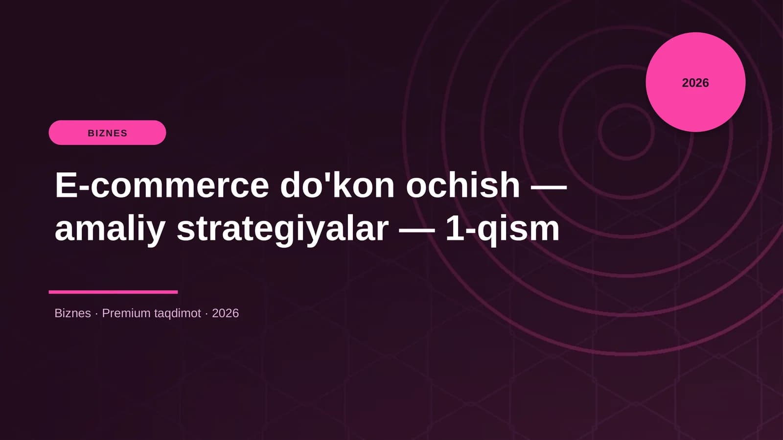 E-commerce do'kon ochish — amaliy strategiyalar — 1-qism