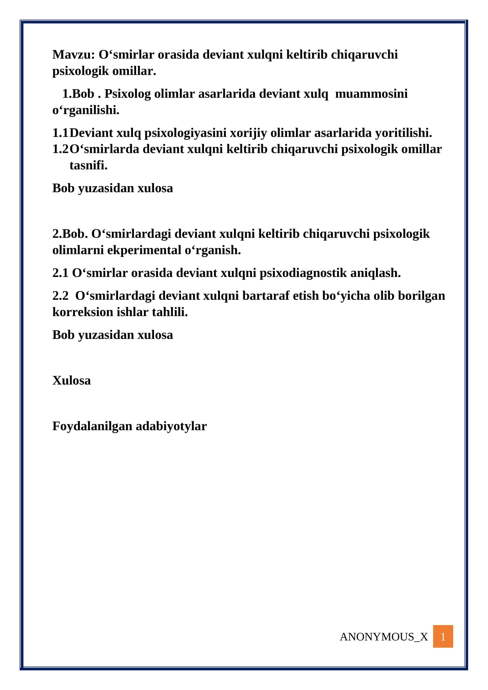 O‘smirlar orasida deviant xulqni keltirib chiqaruvchi psixologik omillar