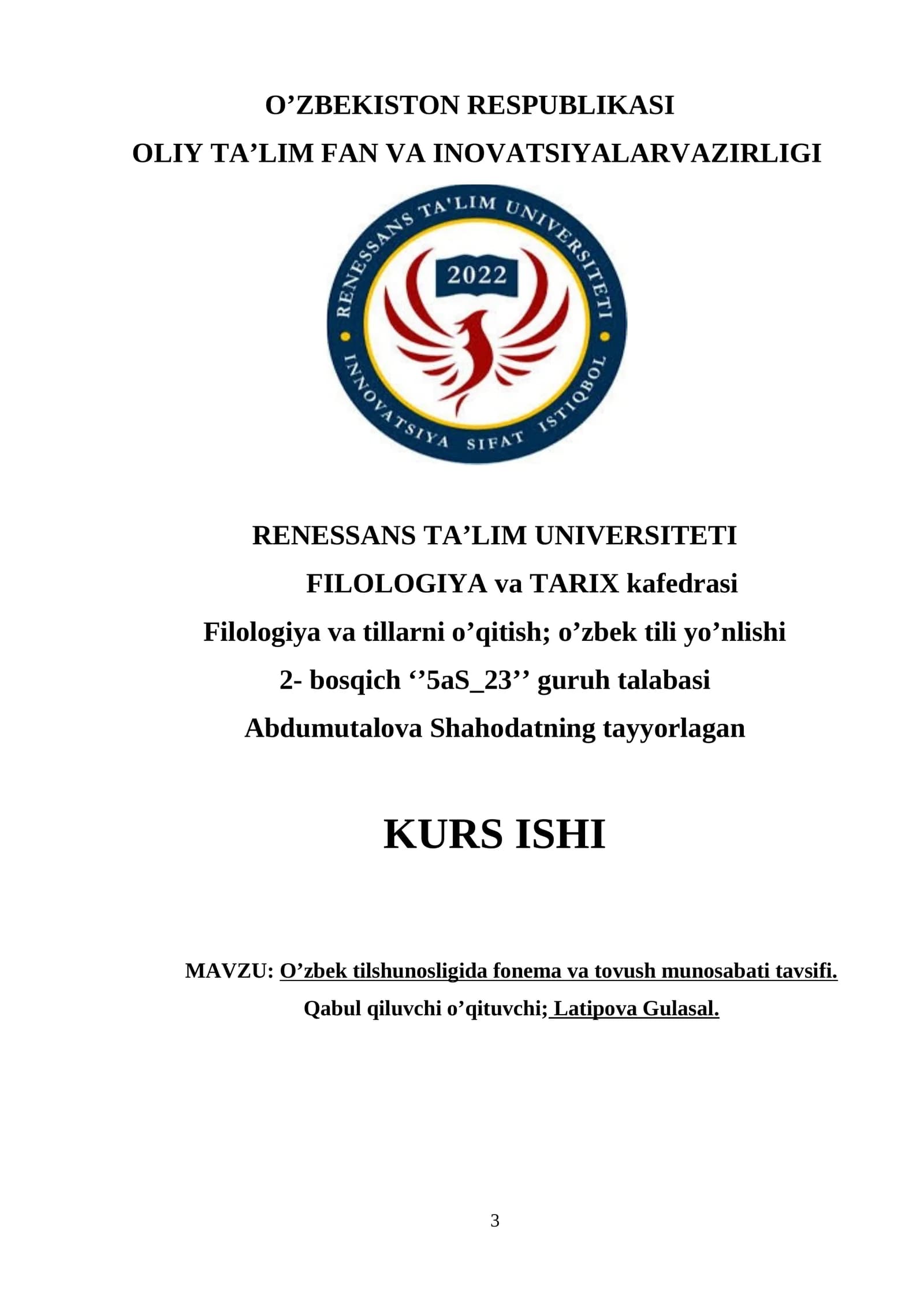 O’zbek tilshunosligida fonema va tovush munosabati tavsifi