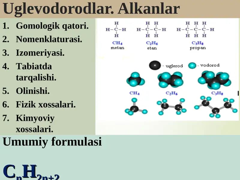 Uglevodorodlar. Alkanlar