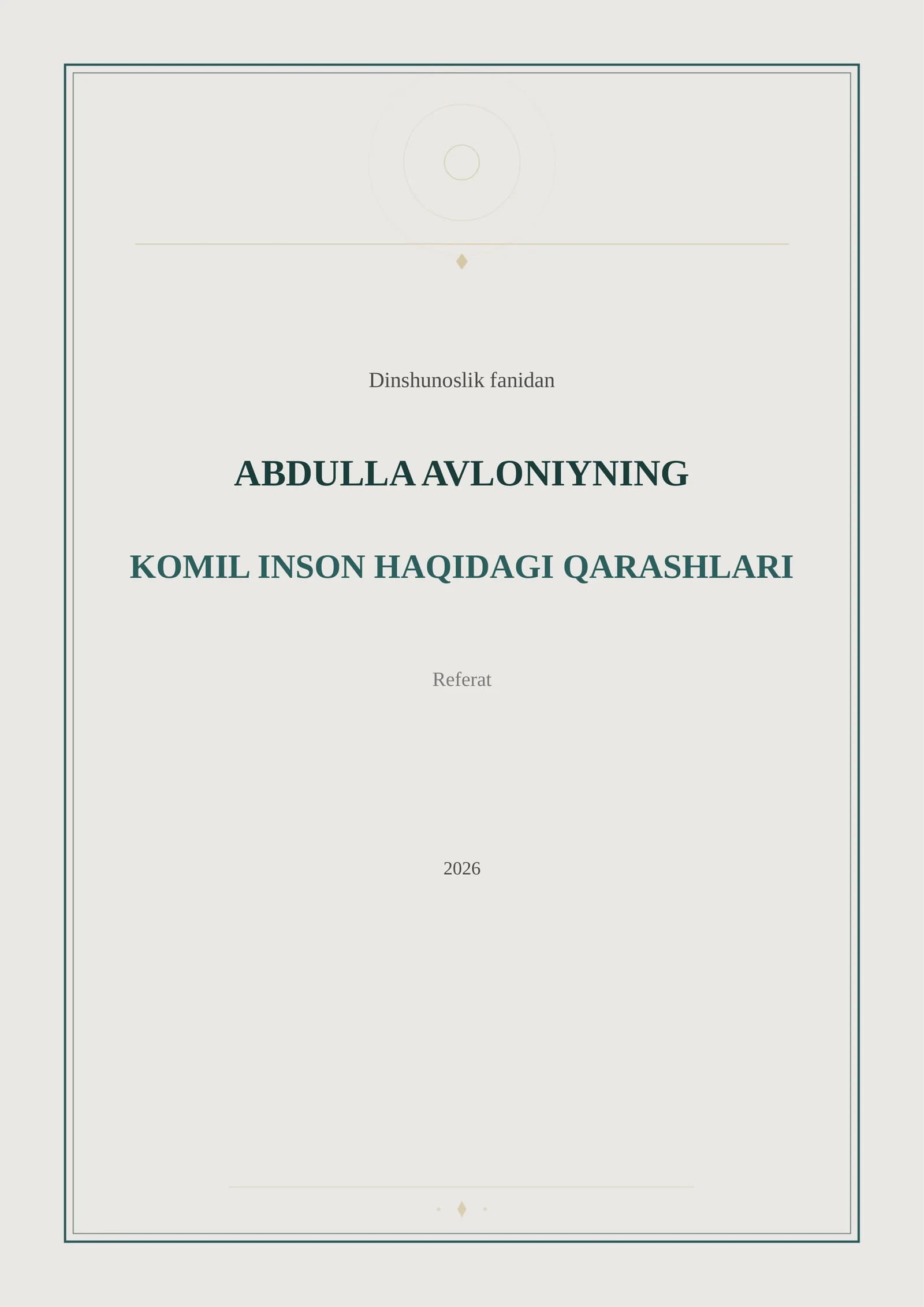 ABDULLA AVLONIYNING KOMIL INSON HAQIDAGI QARASHLARI