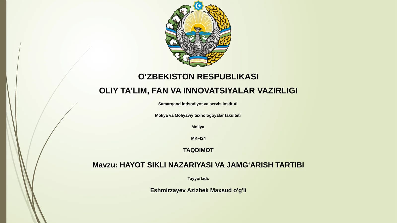 HAYOT SIKLI NAZARIYASI VA JAMG‘ARISH TARTIBI