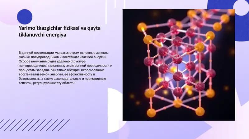 Yarimo‘tkazgichlar fizikasi va qayta tiklanuvchi energiya