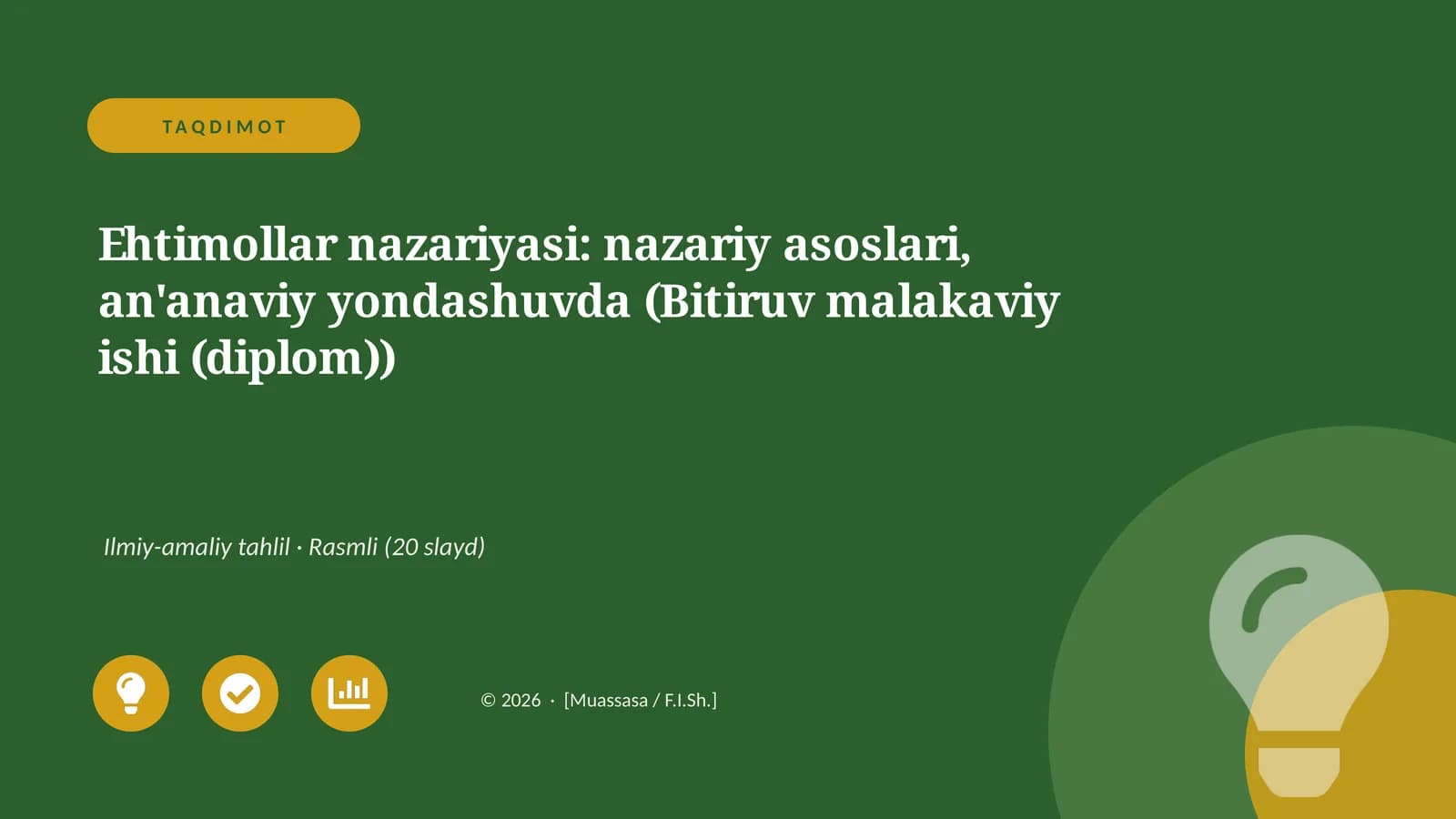 Ehtimollar nazariyasi: nazariy asoslari, an'anaviy yondashuvda (Bitiruv malakaviy ishi (diplom))