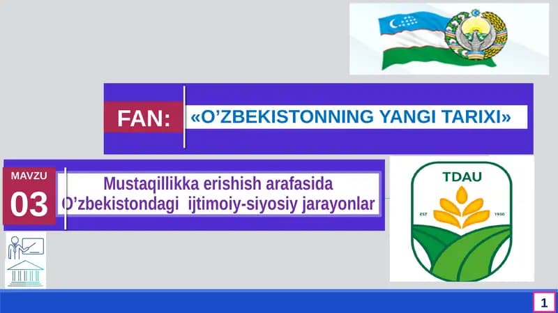 O’ZBEKISTONNING YANGI TARIXI