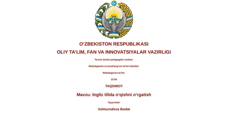 Ingliz tilida o‘qishni o‘rgatish