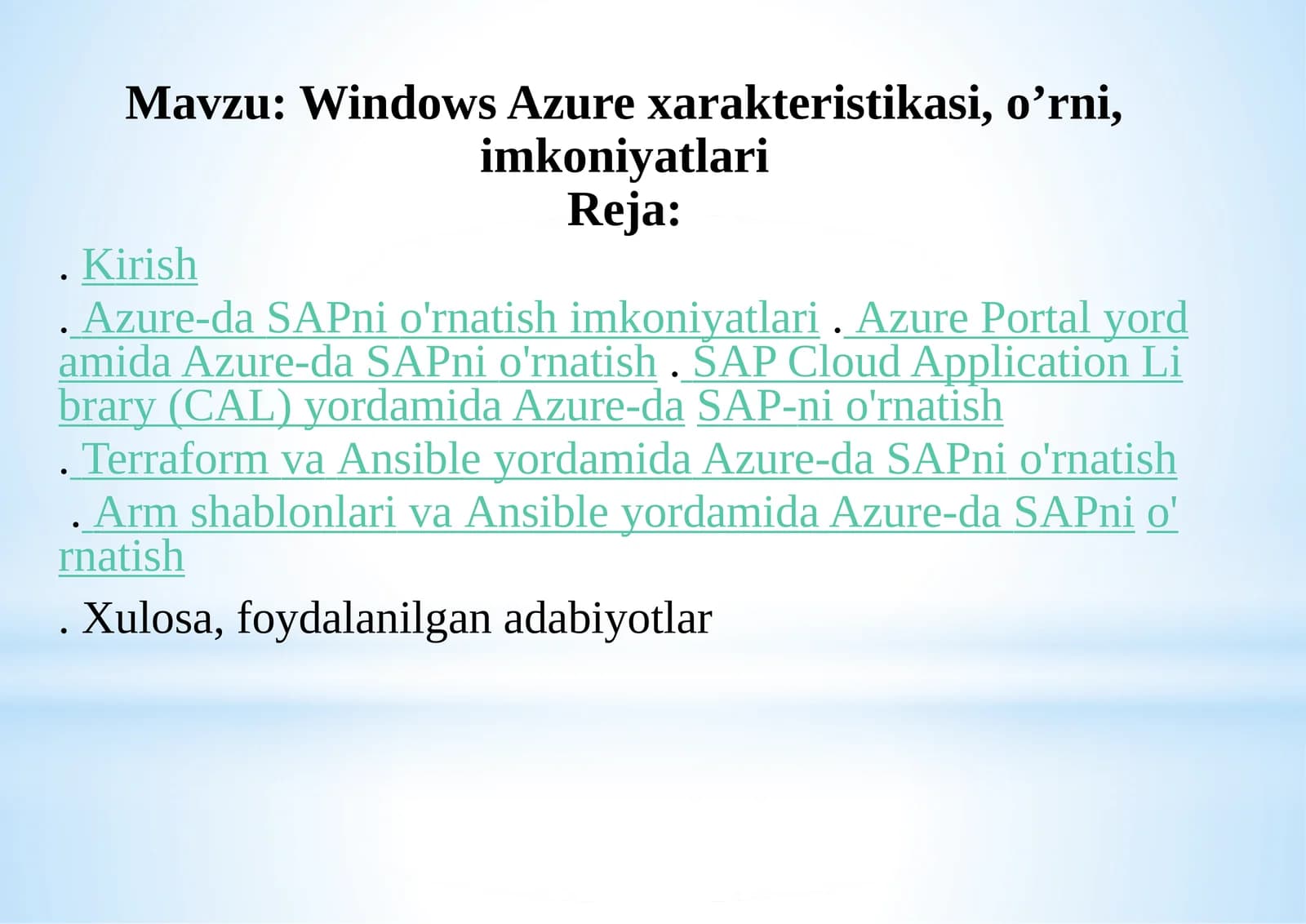 Windows Azure xarakteristikasi, o’rni, imkoniyatlari