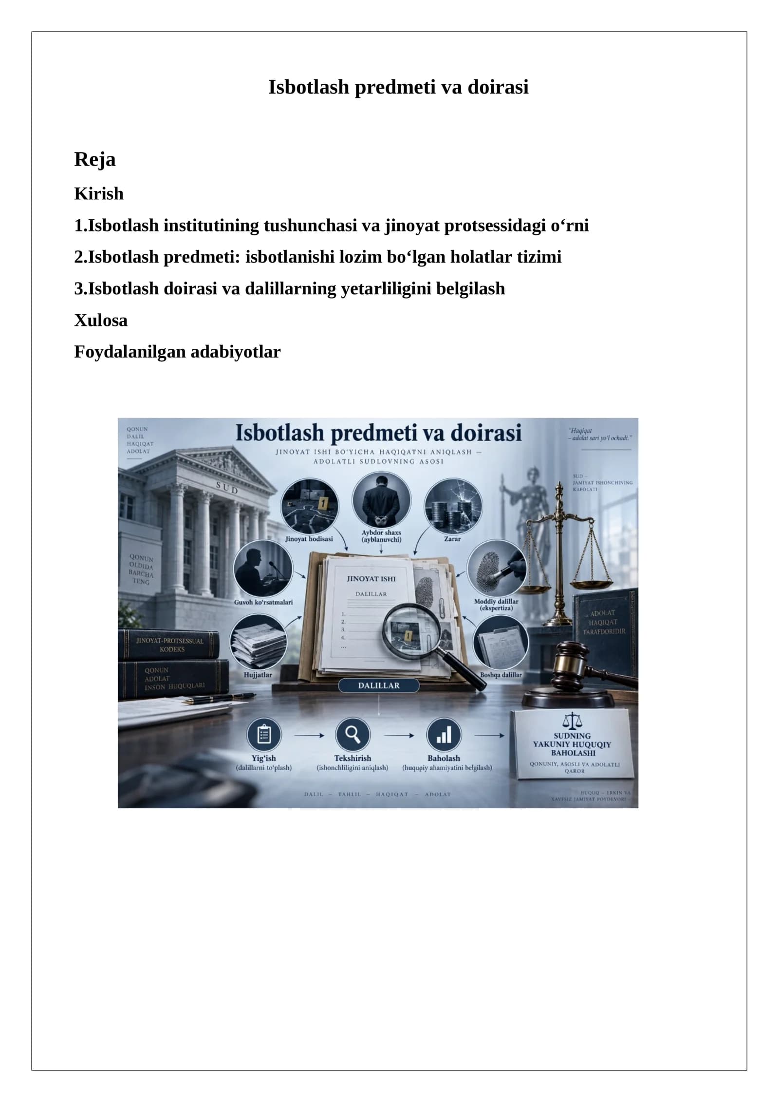 Isbotlash predmeti va doirasi