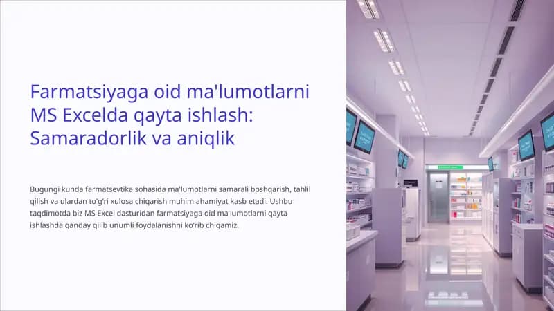 Farmatsiyaga oid ma'lumotlarni MS Excelda qayta ishlash