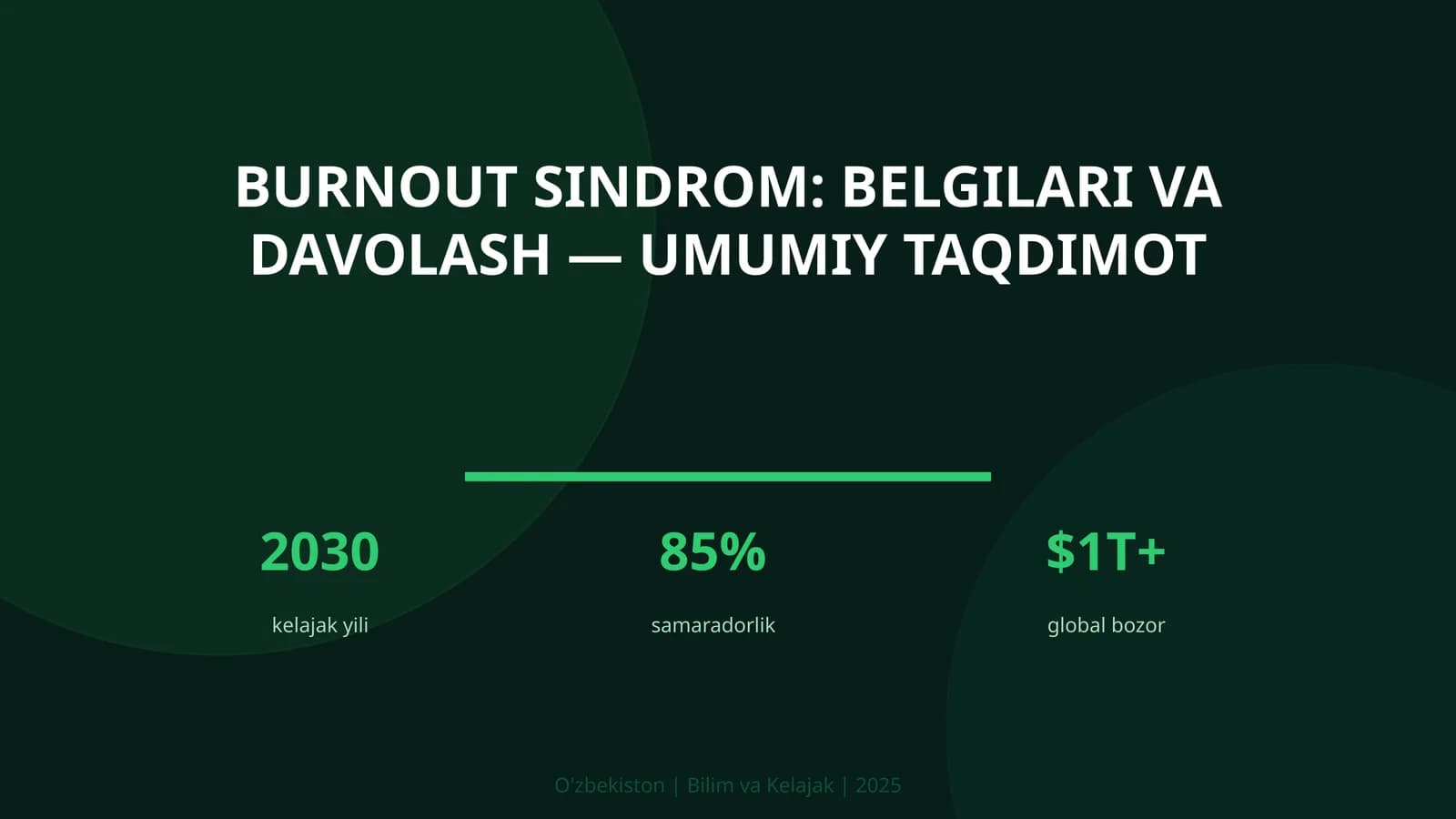 Burnout sindrom: belgilari va davolash — umumiy taqdimot