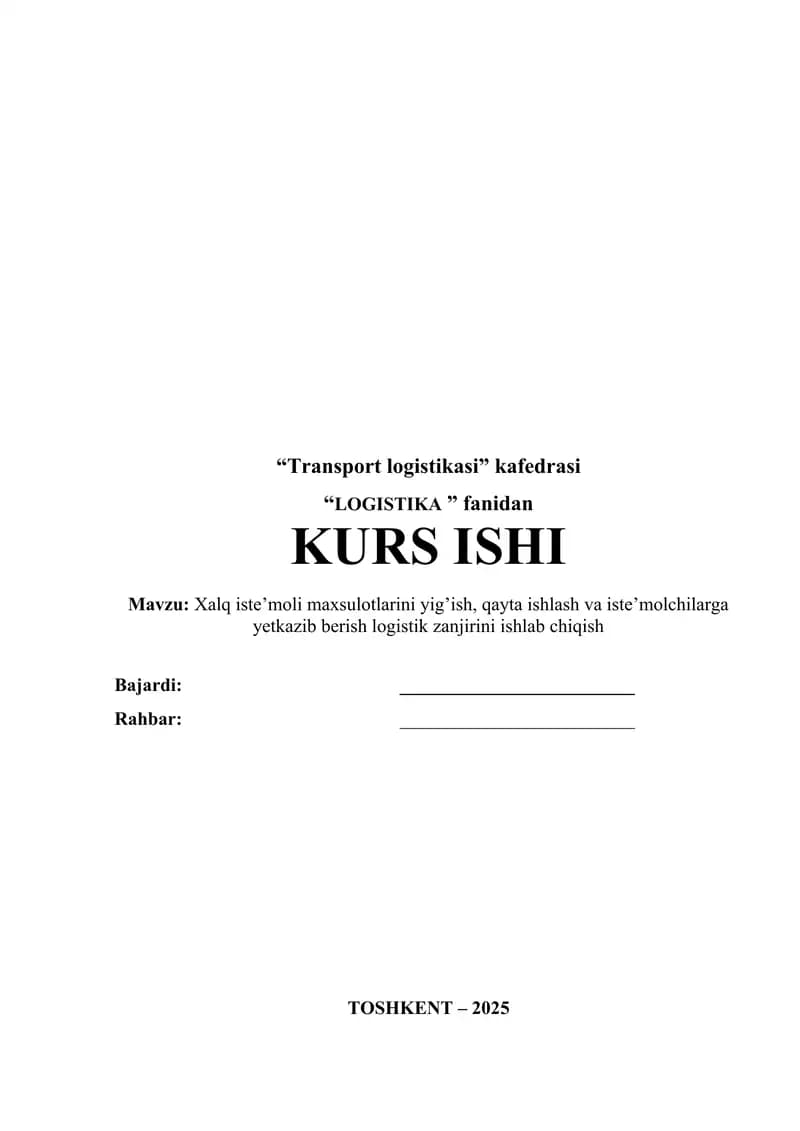 Logistika kurs ishi