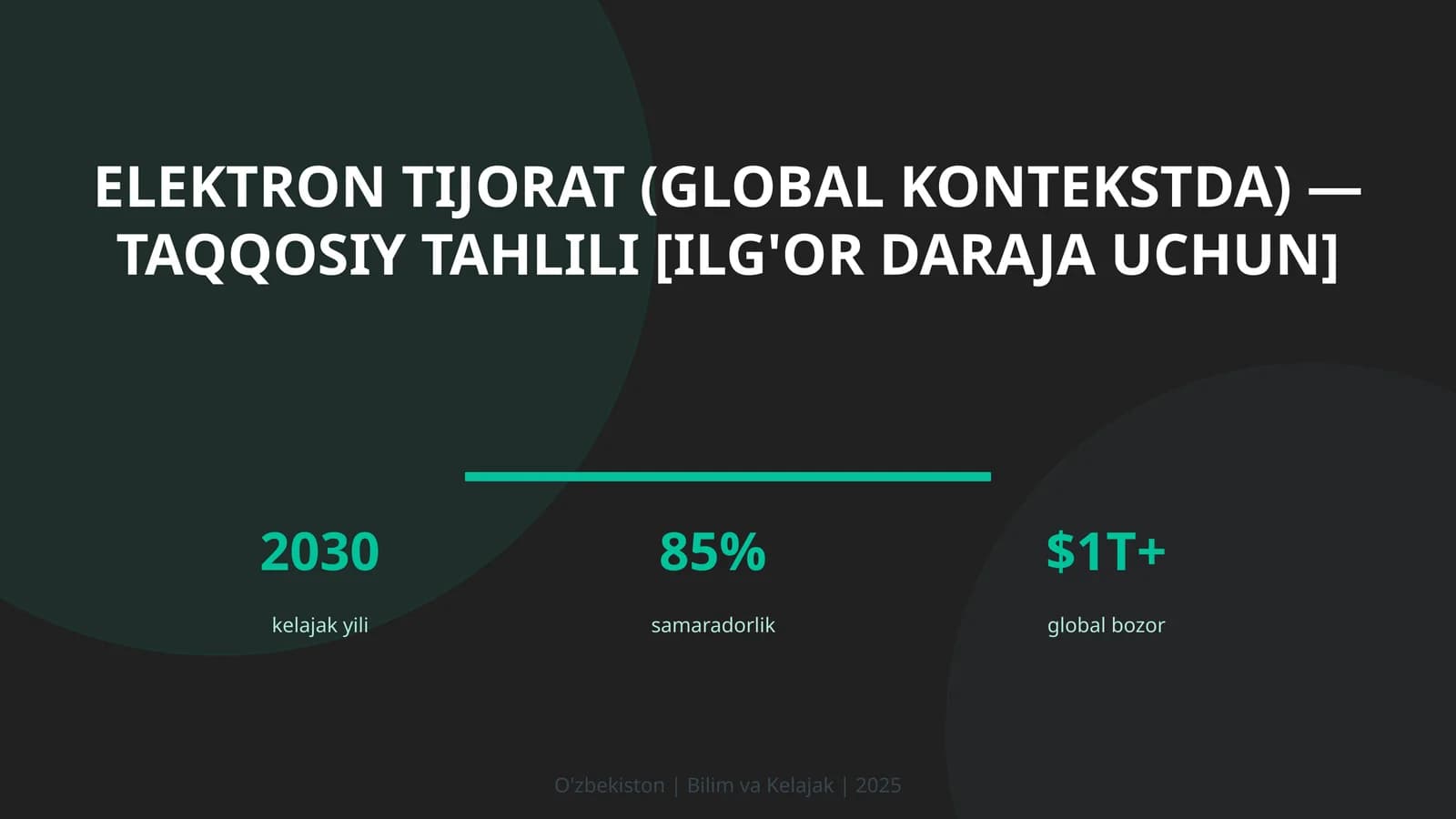 Elektron tijorat (global kontekstda) — taqqosiy tahlili [ilg'or daraja uchun]