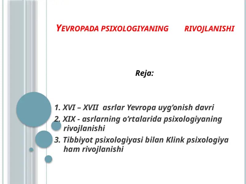 Yevropadapsixologiyaningrivojlanishi