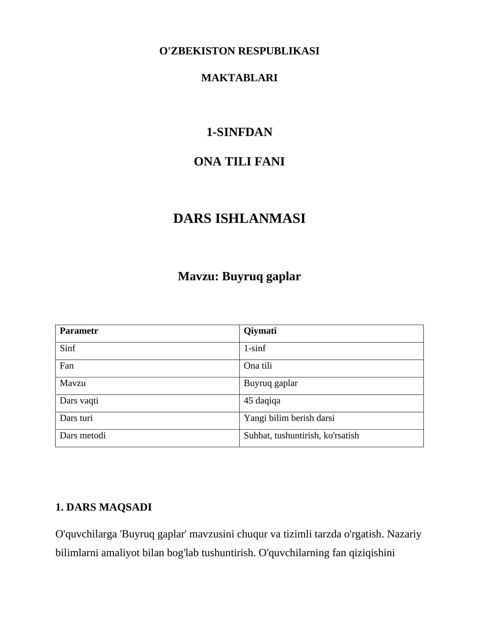 DARS ISHLANMASI - Buyruq gaplar