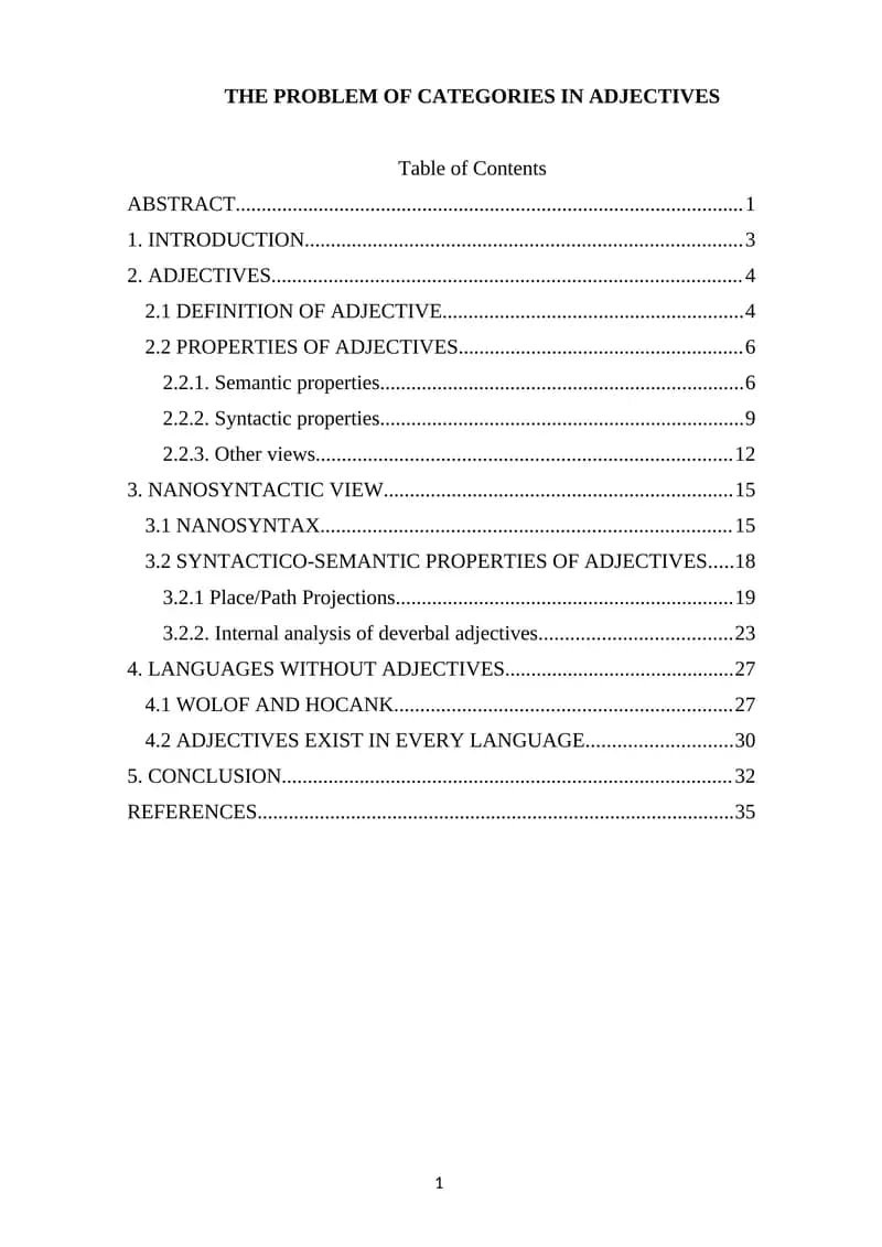 The Problem of Categories in Adjectives