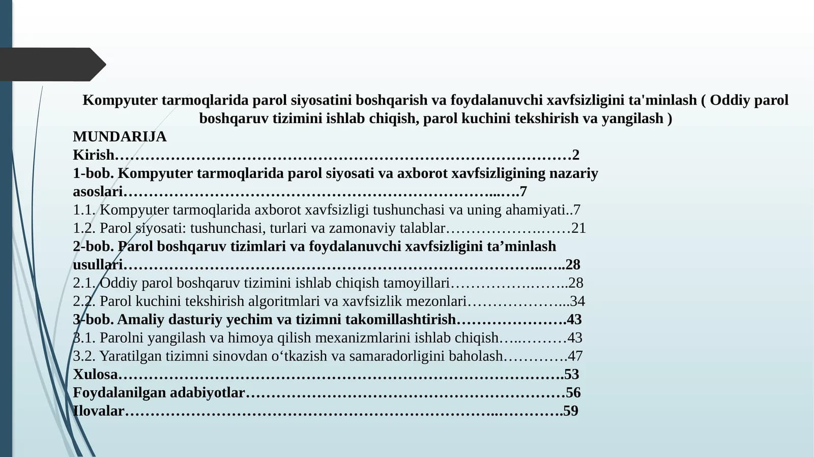 Kompyutertarmoqlaridaparolsiyosatiniboshqarishvafoydalanuvchixavfsizliginita'minlash