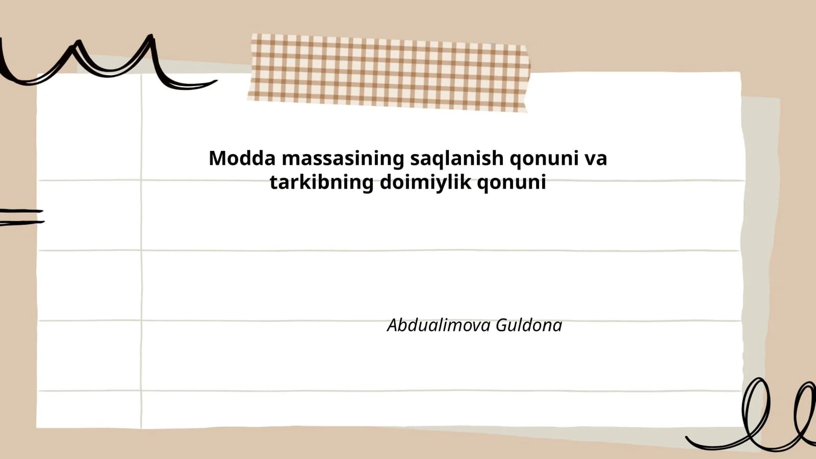 Modda massasining saqlanish qonuni va tarkibning doimiylik qonuni