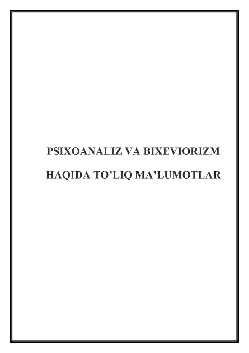 Psixoanaliz va Bixeviorizm