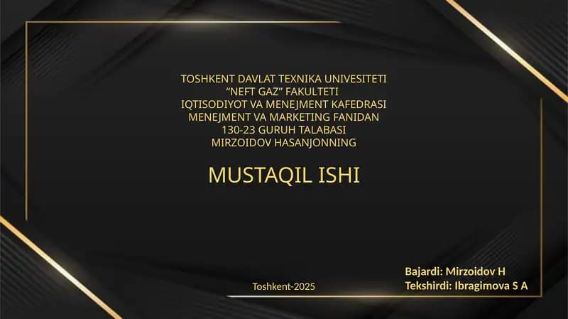 Mirzoidov Hasanjonning Mustaqil Ishi