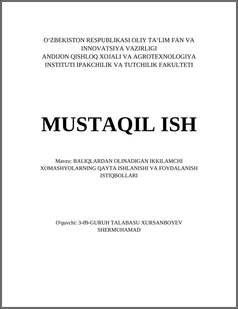 Baliq unini ishlab chiqarish texnologiyasi