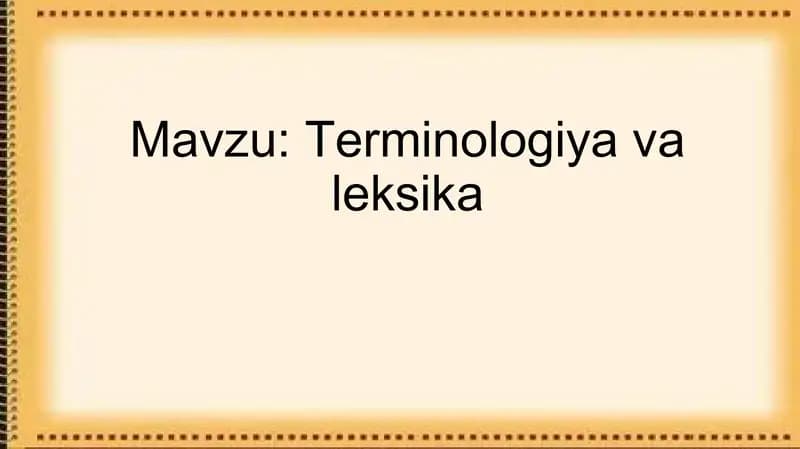 Terminologiya va leksika