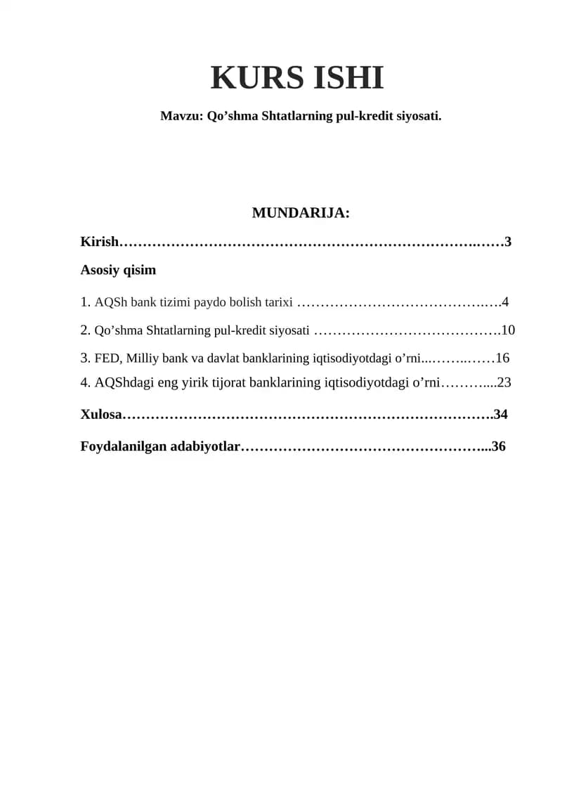 Qo’shma Shtatlarning pul-kredit siyosati