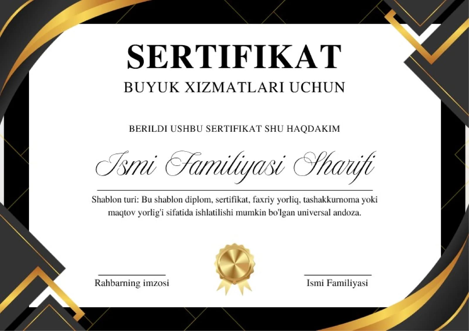 Shablon turi Sertifikat