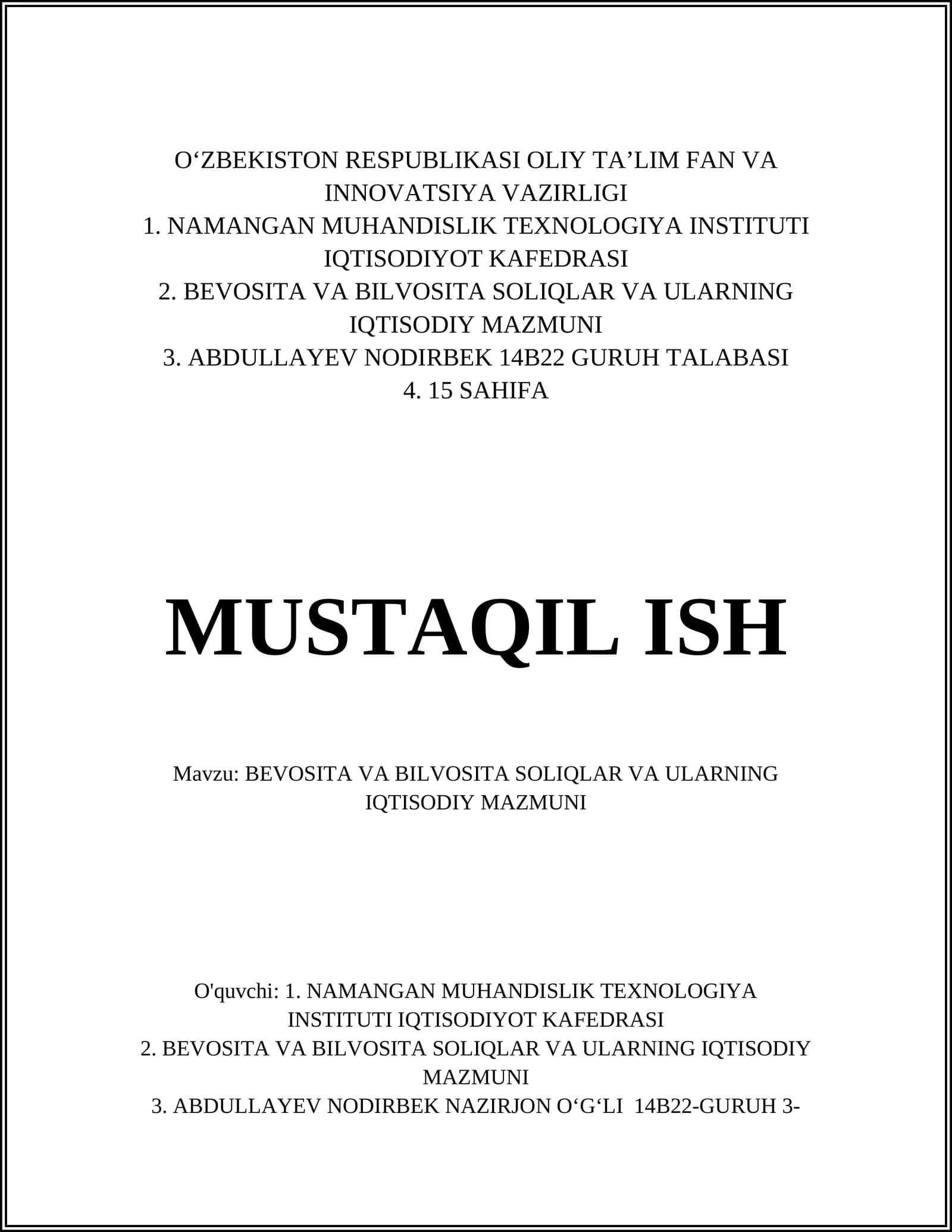 Soliqlar iqtisodiy ma'nosi