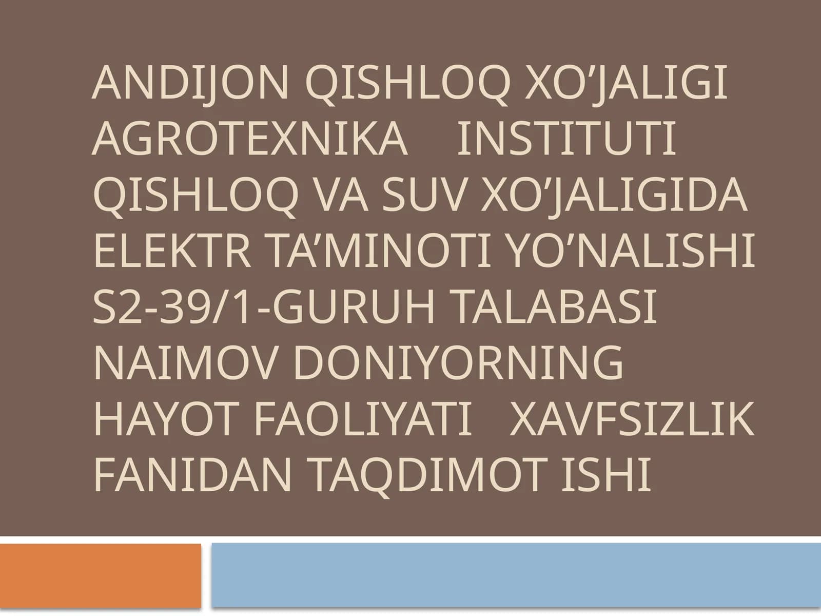 ELEKTR BILAN ISHLAGANDA XAVFSIZLIK CHORALARI