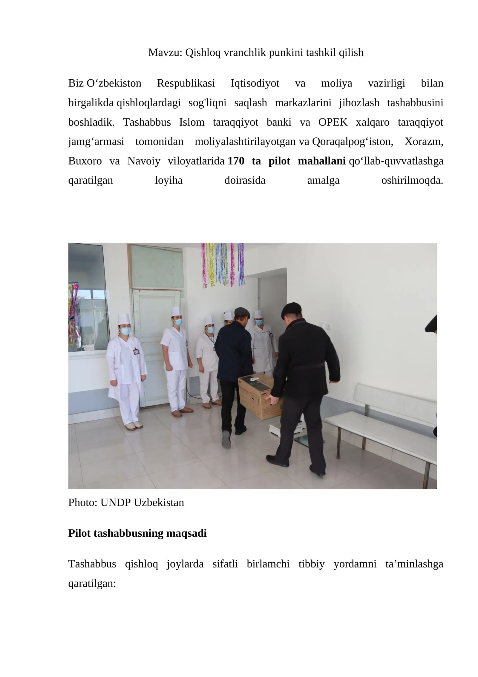 Qishloq vranchlik punkini tashkil qilish
