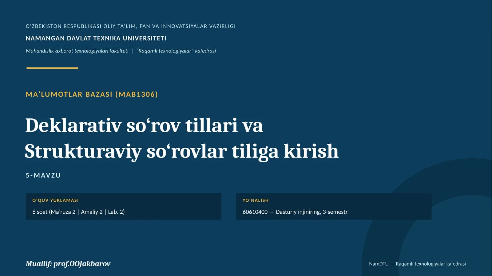 Deklarativ so‘rov tillari va Strukturaviy so‘rovlar tiliga kirish