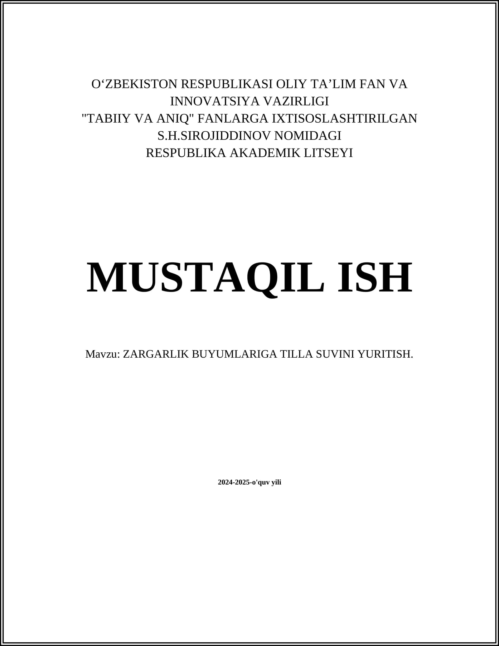 ZARGARLIK BUYUMALRIGA TILLA SUVINI YURITISH