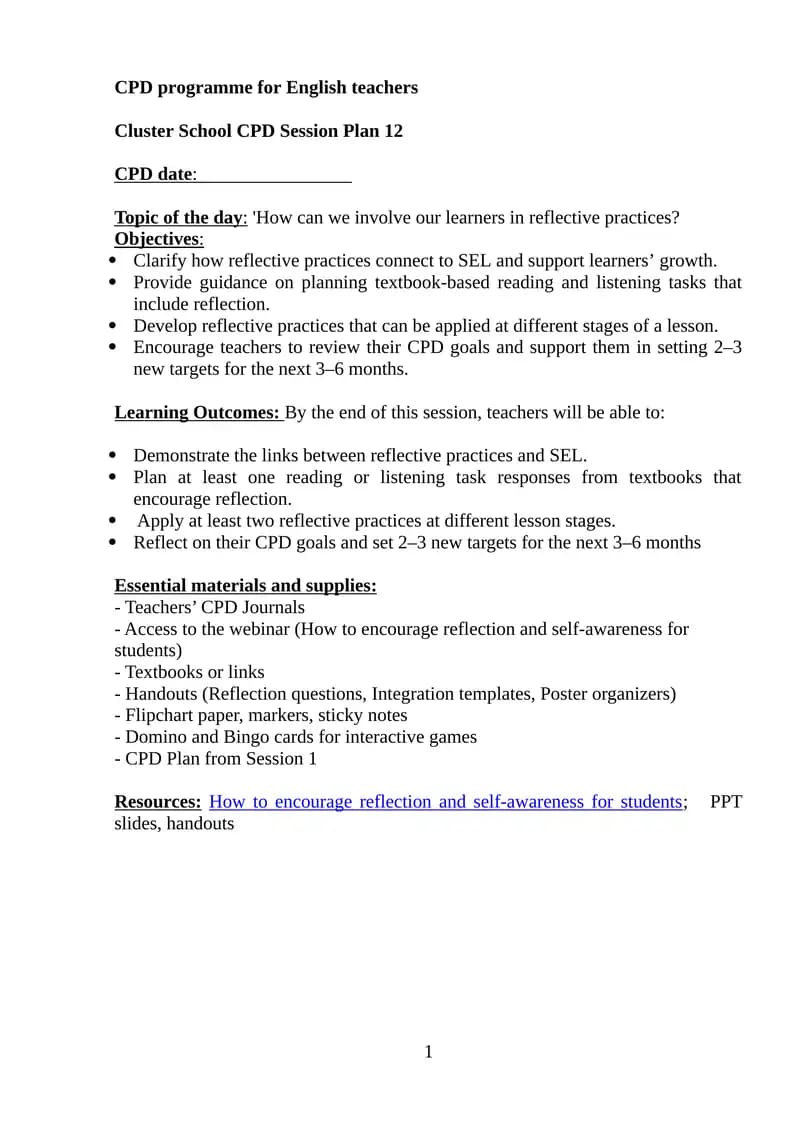 Cluster School CPD Session Plan 12