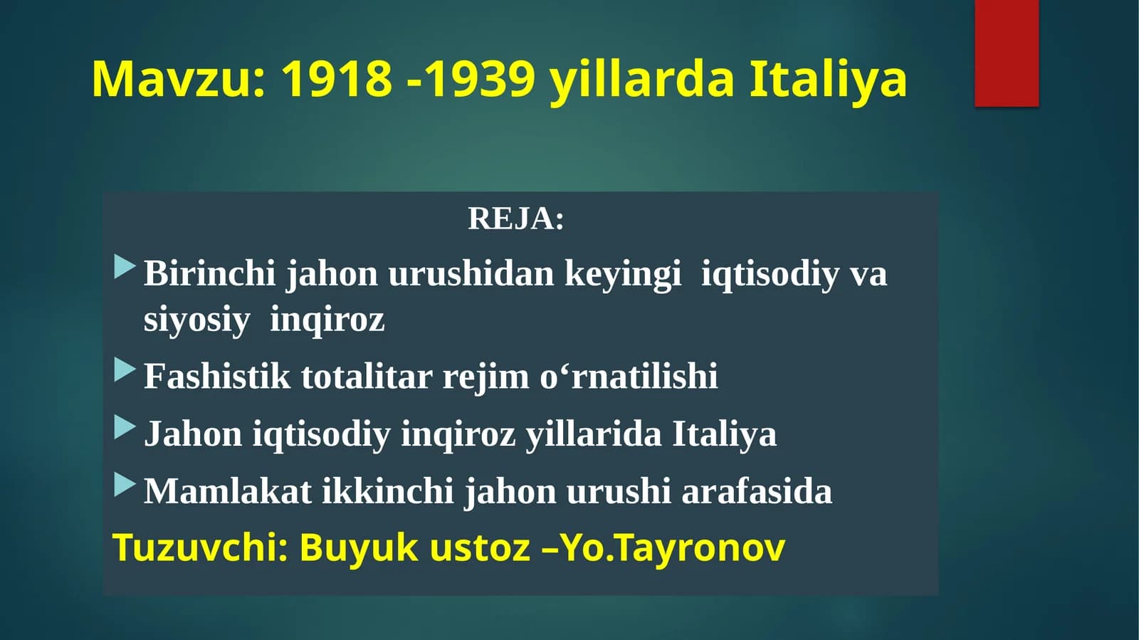 1918-1939yillarda Italiya